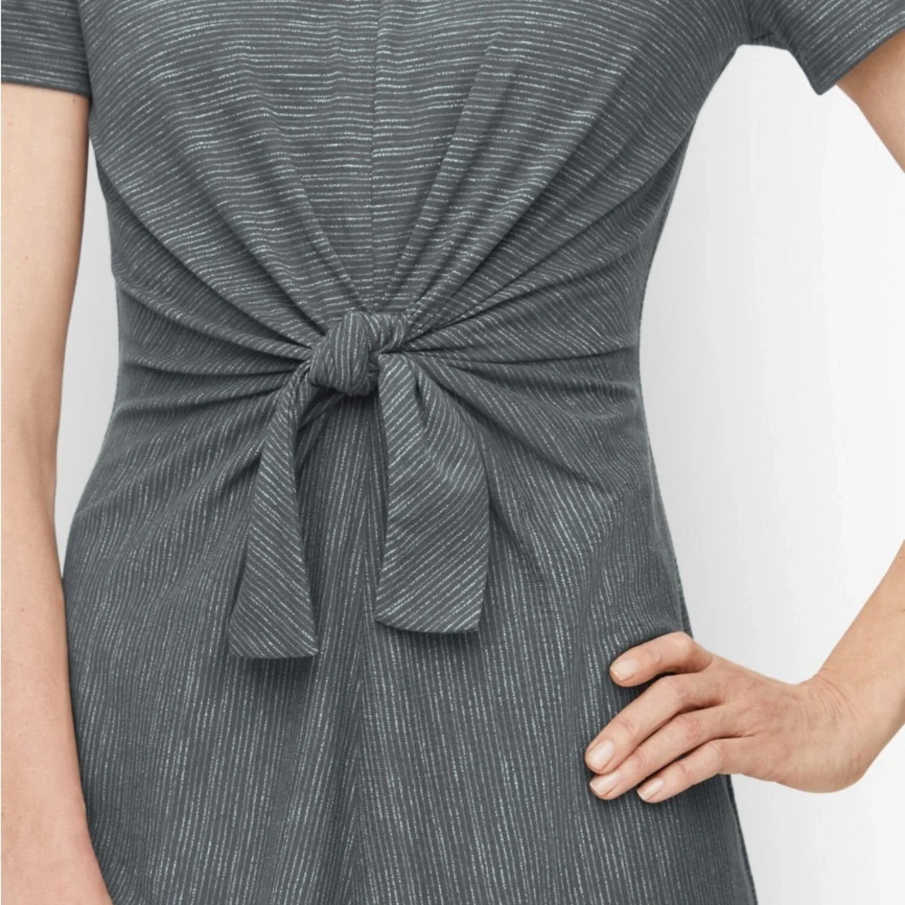 Talbots Gray Knit Tie-Front Short Sleeve Dress | Size SP